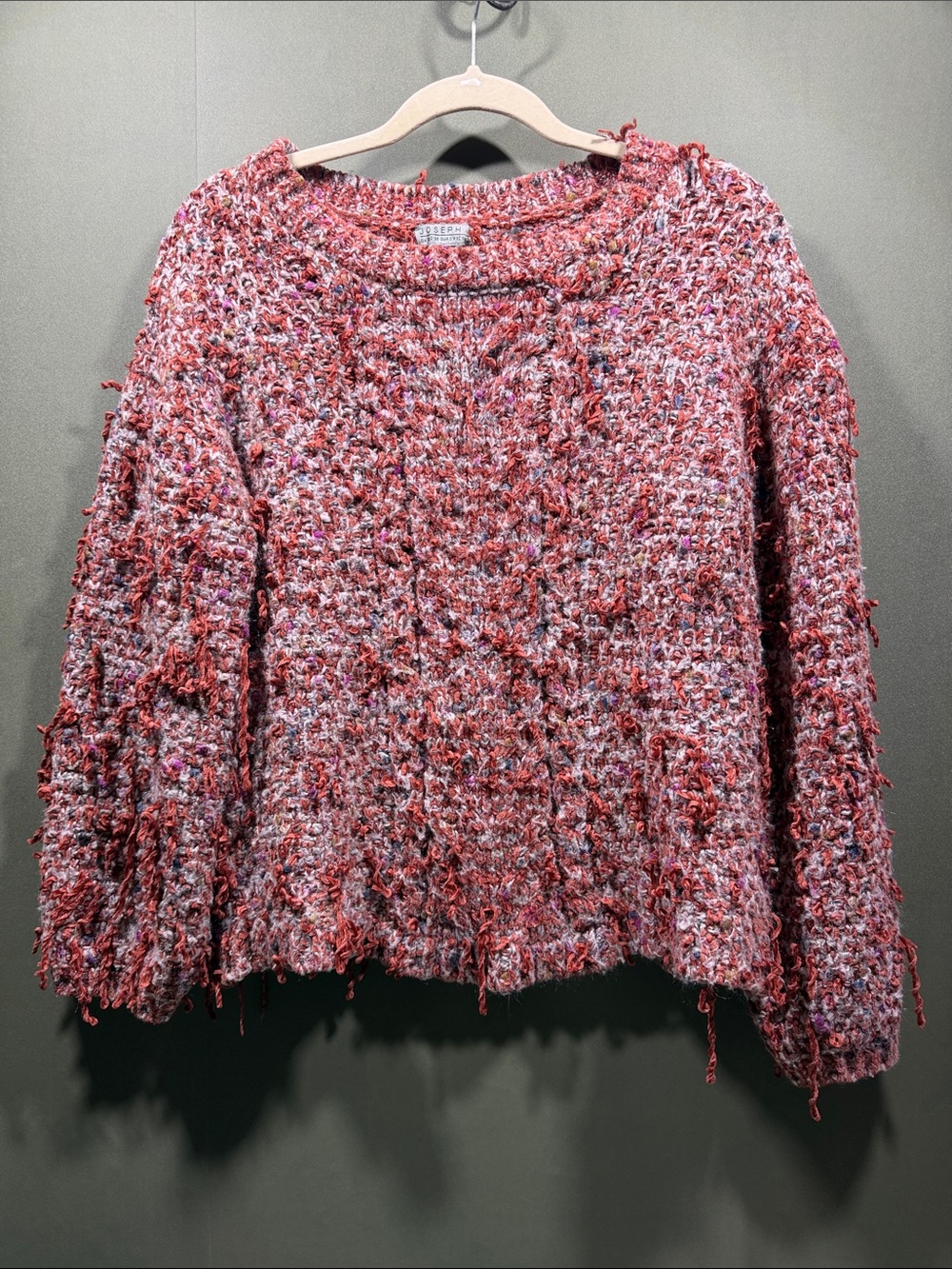 Joseph A Crewneck Sweater Womens M Pink Multi-Tone Like New Textured Fringe